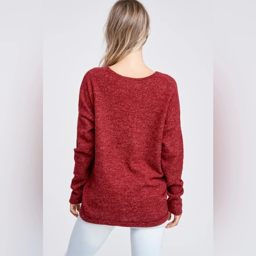 NWT White Birch High-Low Dolman Sleeve Knit Sweater, Burgundy - Picture 5 of 6
